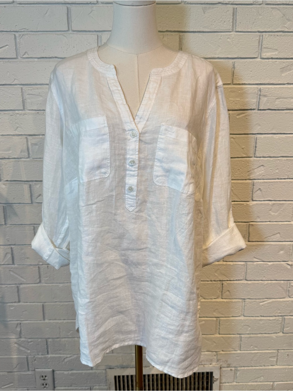 Talbots White Linen Henley Tunic Top